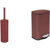 Spirella Akira Set Bagno Scopino WC + Pattumiera 5 L Bordeaux e Rosso | contenitore chiuso, testina sostituibile, coperchio soft-close, secchio interno estraibile, bordeaux / rosso