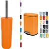 Spirella Set Bagno Scopino WC + Pattumiera 5 L Inox Arancione | contenitore chiuso, testina sostituibile, coperchio soft-close, secchio interno estraibile, colore arancione