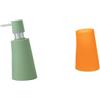 Spirella Move Set Bagno Dispenser sapone + Bicchiere Verde e Arancione | pompa antigoccia, ricaricabile, ampia apertura, base stabile, verde / arancione