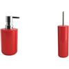 MSV Inagua Set Bagno Dispenser sapone + Scopino WC Acciaio Rosso | pompa antigoccia, ricaricabile, contenitore chiuso, testina sostituibile, colore rosso