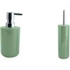 MSV Inagua Set Bagno Dispenser sapone + Scopino WC Inox Verde | pompa antigoccia, ricaricabile, contenitore chiuso, testina sostituibile, colore verde