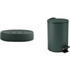 Spirella Set Bagno Portasapone + Pattumiera 3 L Inox Verde Scuro | scanalature di scolo, superficie liscia, coperchio soft-close, secchio interno estraibile, colore verde scuro