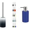 Spirella Tube Set Bagno Scopino WC + Dispenser sapone Nero e Blu | contenitore chiuso, testina sostituibile, pompa antigoccia, ricaricabile, nero / blu