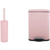 Spirella Akira Set Bagno Scopino WC Inox + Pattumiera 5 L Rosa | contenitore chiuso, testina sostituibile, coperchio soft-close, secchio interno estraibile