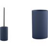 Spirella Tube Set Bagno Scopino WC Porcellana + Bicchiere Ceramica Blu | contenitore chiuso, testina sostituibile, ampia apertura, base stabile, colore blu