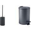 Spirella Set Bagno Scopino WC Inox + Pattumiera 3 L Grigio e Antracite | contenitore chiuso, testina sostituibile, coperchio soft-close, secchio interno estraibile, grigio / antracite