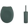 Spirella Set Bagno Copriwater Inox + Scopino WC Verde scuro | cerniere in acciaio inox, montaggio senza attrezzi, contenitore chiuso, testina sostituibile, colore verde scuro