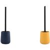 MSV Maonie Set da 2 Scopini WC Ceramica Blu e Zafferano | contenitore chiuso, testina sostituibile, blu / zafferano