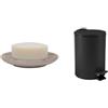 Spirella Set Bagno Portasapone + Pattumiera 3 L Inox Beige e Nero | scanalature di scolo, superficie liscia, coperchio soft-close, secchio interno estraibile, beige / nero