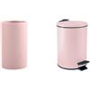 Spirella Set Bagno Bicchiere Ceramica + Pattumiera 3 L Inox Rosa | ampia apertura, base stabile, coperchio soft-close, secchio interno estraibile, colore rosa