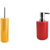 MSV Inagua Set Bagno Scopino WC + Dispenser sapone Zafferano e Rosso | contenitore chiuso, testina sostituibile, pompa antigoccia, ricaricabile, zafferano / rosso