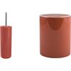MSV Set Bagno Scopino WC Inox + Pattumiera 6 L Terracotta | contenitore chiuso, testina sostituibile, coperchio soft-close, secchio interno estraibile, colore terracotta