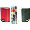 Spirella Akira Set da 2 Pattumiere 5 L Inox Rosso e Verde scuro | coperchio soft-close, secchio interno estraibile, rosso / verde scuro