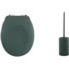 Spirella Set Bagno Copriwater Inox + Scopino WC Verde scuro | cerniere in acciaio inox, montaggio senza attrezzi, contenitore chiuso, testina sostituibile, colore verde scuro
