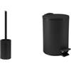 Spirella Set Bagno Scopino WC Inox + Pattumiera 3 L Nero | contenitore chiuso, testina sostituibile, coperchio soft-close, secchio interno estraibile, colore nero