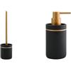 Spirella Set Bagno Scopino WC + Dispenser sapone 300 ml Nero | contenitore chiuso, testina sostituibile, pompa antigoccia, ricaricabile, colore nero