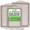 NutriChef Set di 3 padelle antiaderenti in acciaio al carbonio di alta qualità con manici in silicone nero - Distribuzione uniforme del calore, senza PFOA/PFOS/PTFE, facili da pulire