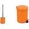 Spirella Sydney Set Bagno Scopino WC + Pattumiera 3 L Inox Arancione | contenitore chiuso, testina sostituibile, coperchio soft-close, secchio interno estraibile, colore arancione