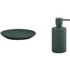 Spirella Set Bagno Portasapone + Dispenser sapone 300 ml Verde scuro | scanalature di scolo, superficie liscia, pompa antigoccia, ricaricabile, colore verde scuro