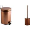 MSV Set Bagno Pattumiera Acciaio + Scopino WC Inox Rame | coperchio soft-close, secchio interno estraibile, contenitore chiuso, testina sostituibile, colore rame