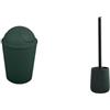 MSV Set Bagno Pattumiera 5.5 L + Scopino WC Ceramica Verde scuro | coperchio soft-close, secchio interno estraibile, contenitore chiuso, testina sostituibile, colore verde scuro