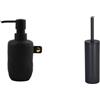 Spirella Set Bagno Dispenser sapone 300 ml Inox + Scopino WC Nero | pompa antigoccia, ricaricabile, contenitore chiuso, testina sostituibile, colore nero