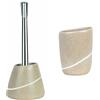 Spirella Etna Set Bagno Scopino WC Poliresina + Bicchiere Sabbia | contenitore chiuso, testina sostituibile, ampia apertura, base stabile, colore sabbia