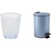 Spirella Set Bagno Bicchiere + Pattumiera 3 L Inox Bianco e Blu | ampia apertura, base stabile, coperchio soft-close, secchio interno estraibile, bianco / blu