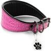 FAVPET Collare in Morbida Pelle per Levrieri con ID Tag QR per Whippet Italian Greyhound Saluki Borzoi Lurcher Galgo Spagnolo Azawak Afghan Hound, Collare per Cane in Pelle Artigianale (Rosa, M)