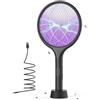Generico Scacciamosche elettrico 4000V Bug Fly Zapper Racket Mosquito Killer 1500 mAh 3 strati Mesh con cavo USB C Base di supporto for interni ed esterni(Schwar)