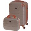 BERTOO Firenze Set 2 in 1 champagne - Bagaglio a mano rigido S 31 L in ABS + beauty case 14 L, 4 ruote rimovibili e serratura a combinazione, per Ryanair