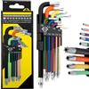 C.K CK T4450 - Set di 9 chiavi Torx antimanomissione T10 - T50, a stella esagonale, albero antiscivolo con codice colore, lame in acciaio temprato S2, finitura cromata sabbiata, supporto pieghevole