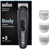 Braun Body Groomer 3, strumento per l'abbellimento di uomini con tecnologia SkinShield, pettine sensibile, bagnato e asciutto, 100% impermeabile, spina UK a 2 pin, BG3350, nero/grigio