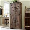 AetherWood Armadietto da cucina, alto 183 cm, in stile rustico, con ante scorrevoli, cassetto e ripiani regolabili, marrone rustico