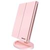 WEILY Specchio Trucco LED, 1X/2X/3X Ingrandimento, Touch Control | Specchio da tavolo con illuminazione regolabile, doppia alimentazione, Ripiegabile ,idea regalo per donne (Rosa)