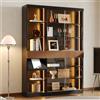 NuvlaGu Vetrina 120 x 28,5 x 180 cm con LED, ante scorrevoli in vetro, 3 cassetti | Vetrina da 120 x 28,5 x 180 cm con LED, ante in vetro, 3 cassetti, ripiano pieghevole, nero e marrone