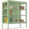 tectake® Vetrina Metallica per Salotto, 2 Ante in Vetro, 80 x 37 x 90,5 cm | 4 Lati Vetrati, Chiusura Magnetica, Ripiani Regolabili, 3 Scomparti, Piedini Antiscivolo, Antiribaltamento, Verde salvia