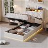 DULRLLY Letto singolo 90 x 200 cm con rete e stoccaggio, letto baule 1 posto con illuminazione a LED e USB, testiera imbottita con ripiani e ripostiglio nascosto, telaio letto adolescente per bambini ragazzi