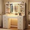 Yifeel Toeletta Trucco con Luci LED Regolabili e Prese, Tavolo da Trucco con Specchio, Organizer, 9 Cassetti, 7 Ripiani, Porta Phon, per Camera da Letto e Cabina Armadio, Bianco JBDT001WT