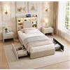 BIYFSDS Letto matrimoniale imbottito 90x200cm,letto Contenitore con LED e USB, letto baule con 2 cassetti e rete a doghe,telaio letto imbottito 90x200 cm con testiera portaoggetti Letti 1 persone