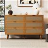 Merax Credenza - Elegante comò in stile retrò con cassetti in rattan e gambe in legno massello, 120 cm, noce, molto spazio di archiviazione, ideale come armadio da soggiorno o armadio da cucina