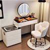 yalmond Set da toeletta in legno con specchio e luci LED, tavolo da toeletta bianco con 5 cassetti e sedia, tavolo da trucco, set da scrivania moderno per ragazze (bianco, 80 cm)