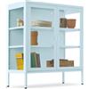tectake® Vetrina Metallica per Salotto, 2 Ante in Vetro, 80 x 37 x 90,5 cm | 4 Lati Vetrati, Chiusura Magnetica, Ripiani Regolabili, 3 Scomparti, Piedi Antiscivolo, Antiribaltamento Incluso, Grigio/blu