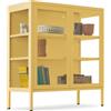 tectake® Vetrina Metallica per Salotto, 2 Ante in Vetro, 80 x 37 x 90,5 cm | 3 Lati Vetrati, Chiusura Magnetica, Ripiani Regolabili, 3 Scomparti, Piedini Antiscivolo, Antiribaltamento Incluso, Giallo
