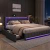 DADEA Letto Cassettone 160x200 con 4 Cassetti, Letto Matrimoniale con LED e USB, Letti Matrimoniali Imbottiti con Testiera PortaoggettiLetto Imbottito Matrimoniale con Contenitore, Nessun Materasso