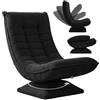 CASARIA Poltrona relax con schienale regolabile, in velluto nero | Pieghevole, girevole a 360°, portata 150 kg, 60 x 105 x 87 cm, imbottita, per soggiorno, gaming, pavimento, lounge