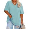 Fisoew Maglietta da Donna di Grandi Dimensioni, a Mezza Manica con Scollo a V, Estiva, Casual, Oversize, a Maniche Corte, in Cotone