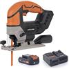Evolution Power Tools R90JGS-Li - Seghetto alternativo senza fili, include batteria da 2 Ah, caricabatterie e 5 lame multiuso, nero/arancione (103-0001A)