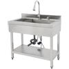DCSYOG Lavabo in acciaio inox indipendente Gastro 1 bacino, lavello da cucina commerciale con rubinetto con tubi per acqua fredda e calda, per garage, lavanderia, ristorante, 90 x 60 x 80 cm