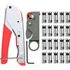 ESYNiC Set Pinze da Crimpare in Acciaio Carbonio Pinza Crimpatrice a Compressione con Spelafili Tagliafili per Cavo Coassiale Rotante con 20 Connettori F-Tipo RG6 RG59 per TV via Cavo - Rosso